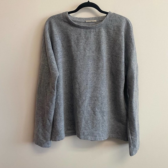 ZARA Marled Grey Soft Round Neck Long Sleeve Oversized Boxy Shirt Size Small - Picture 1 of 7